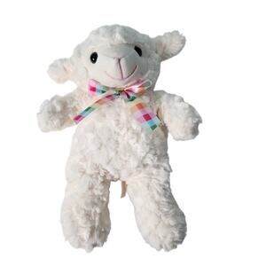 Dan Dee Soft Plush Lamb Stuffed Animal Plaid Satin Ribbon 13 Inches